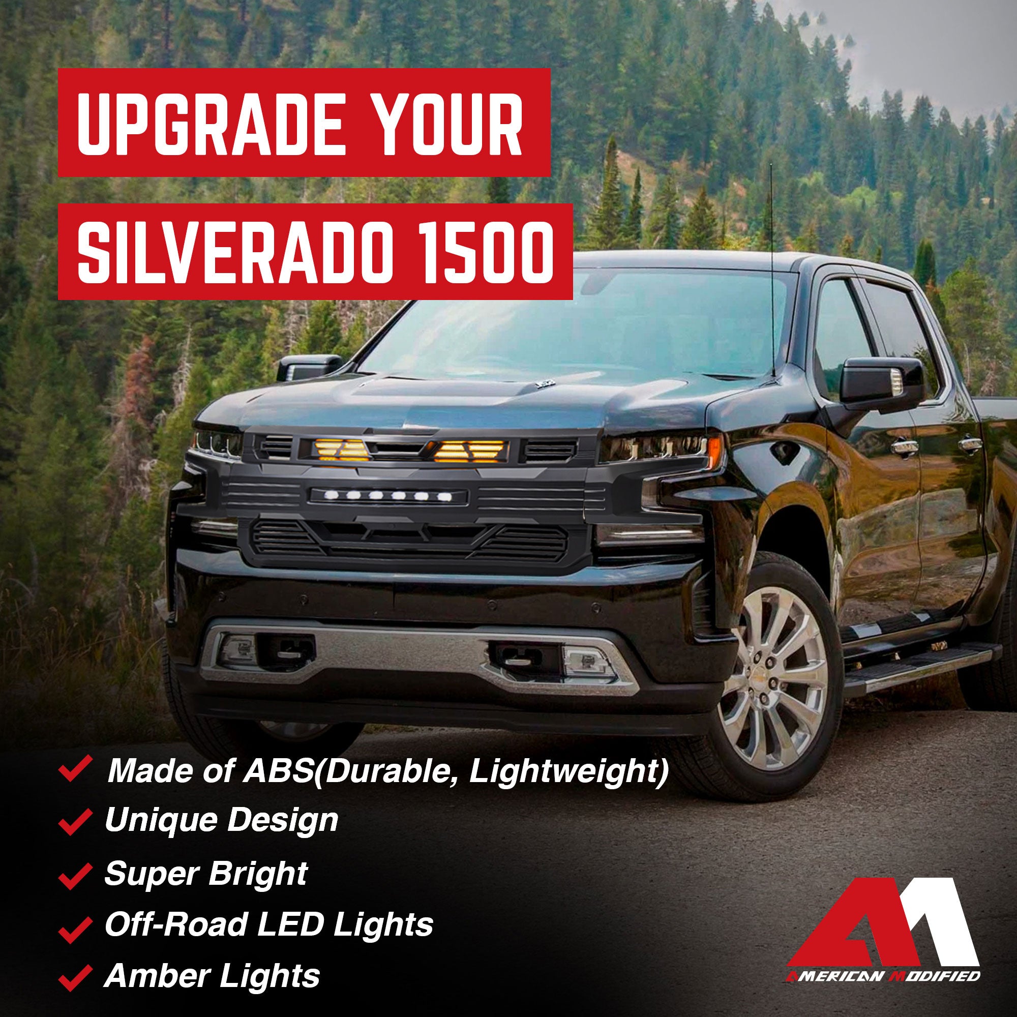 AMERICAN MODIFIED Armor Grille for 2019-2021 Chevy Silverado 1500, Matte Black - VMInnovations
