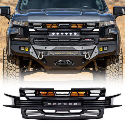 American Modified Armor Grille for 2019-2021 Chevy Silverado 1500, Glossy Black - VMInnovations