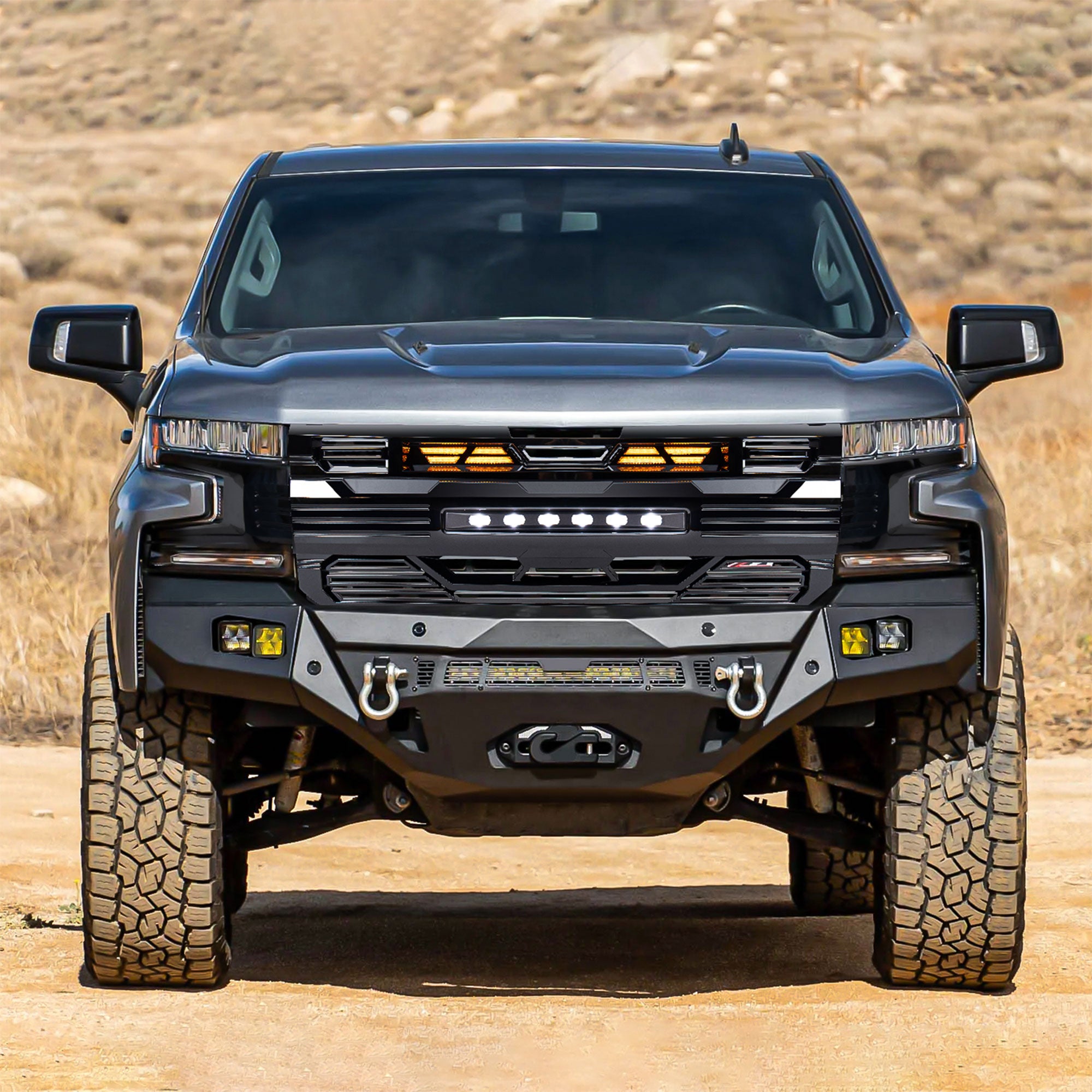 American Modified Armor Grille for 2019-2021 Chevy Silverado 1500, Glossy Black - VMInnovations