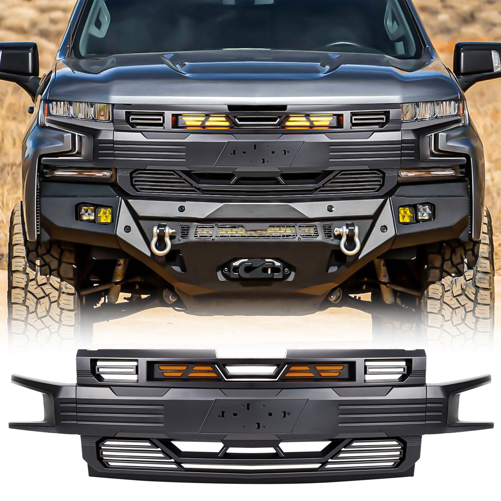 American Modified Armor Grille for 2019-2021 Chevy Silverado 1500, Matte Black - VMInnovations