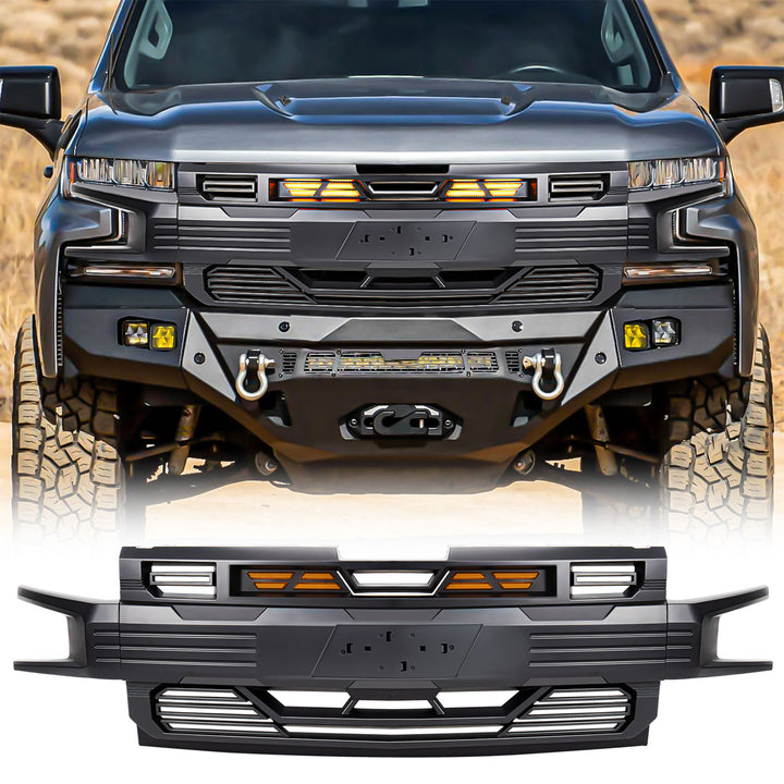 American Modified Armor Grille for 2019-2021 Chevy Silverado 1500, Matte Black