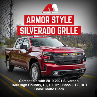 American Modified Armor Grille for 2019-2021 Chevy Silverado 1500, Matte Black - VMInnovations