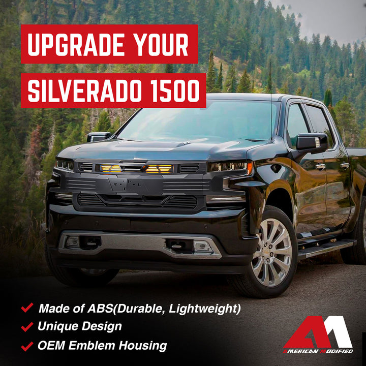 American Modified Armor Grille for 2019-2021 Chevy Silverado 1500, Matte Black