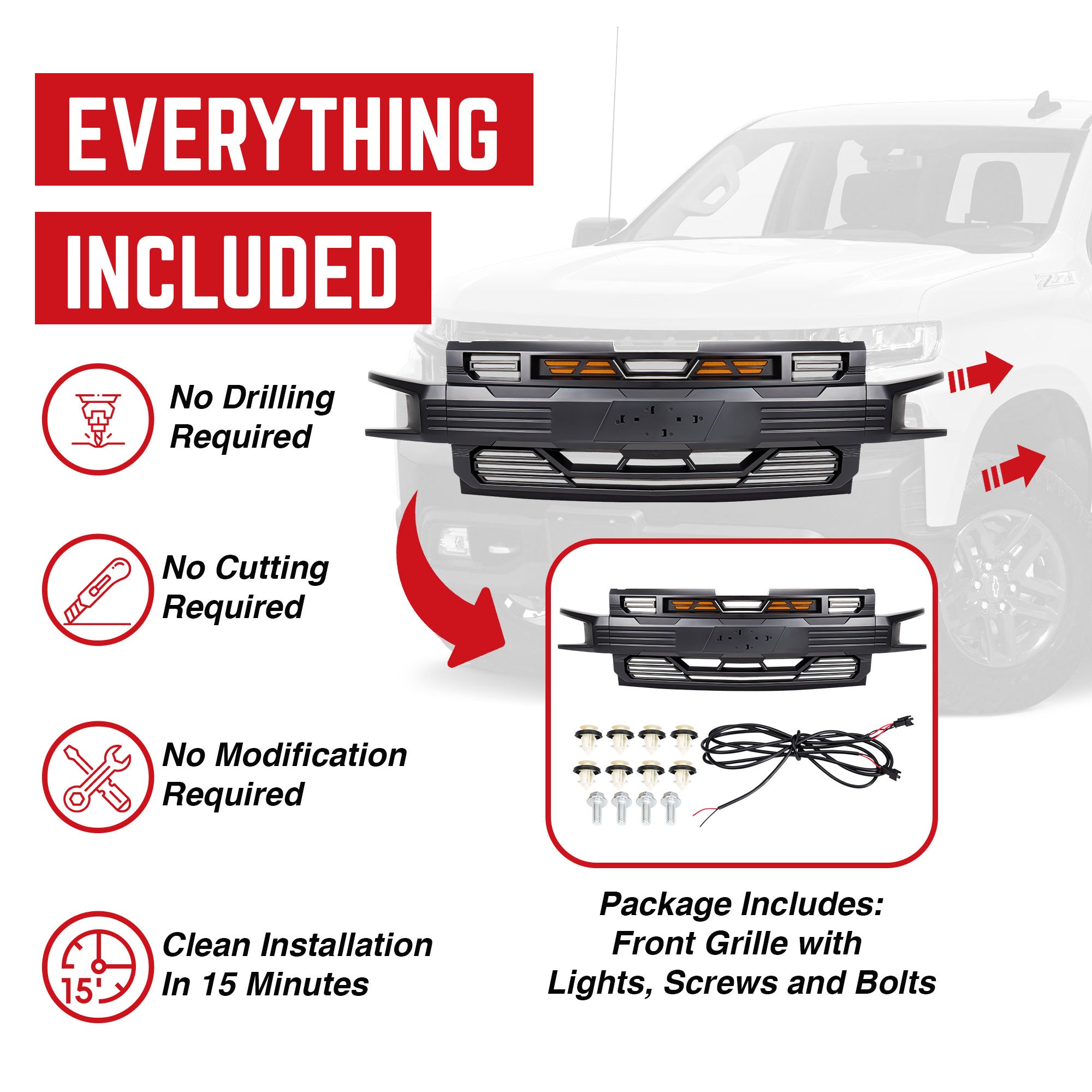 American Modified Armor Grille for 2019-21 Chevy Silverado 1500 Black(Open Box) - VMInnovations
