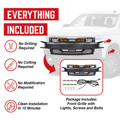 American Modified Armor Grille for 2019-21 Chevy Silverado 1500 Black(Open Box) - VMInnovations