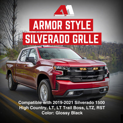 American Modified Armor Grille for 2019-2021 Chevy 1500, Glossy Black (Open Box) - VMInnovations