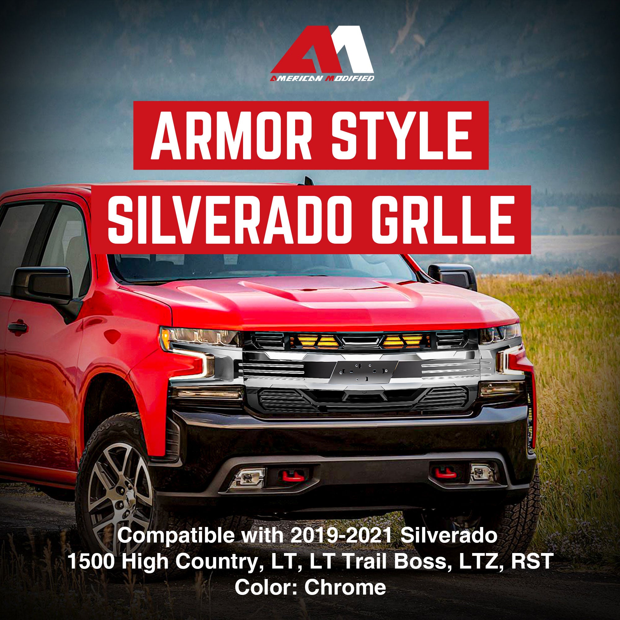 AMERICAN MODIFIED w/Emblem Base for 19-21 Chevy Silverado 1500, Chrome(Open Box) - VMInnovations