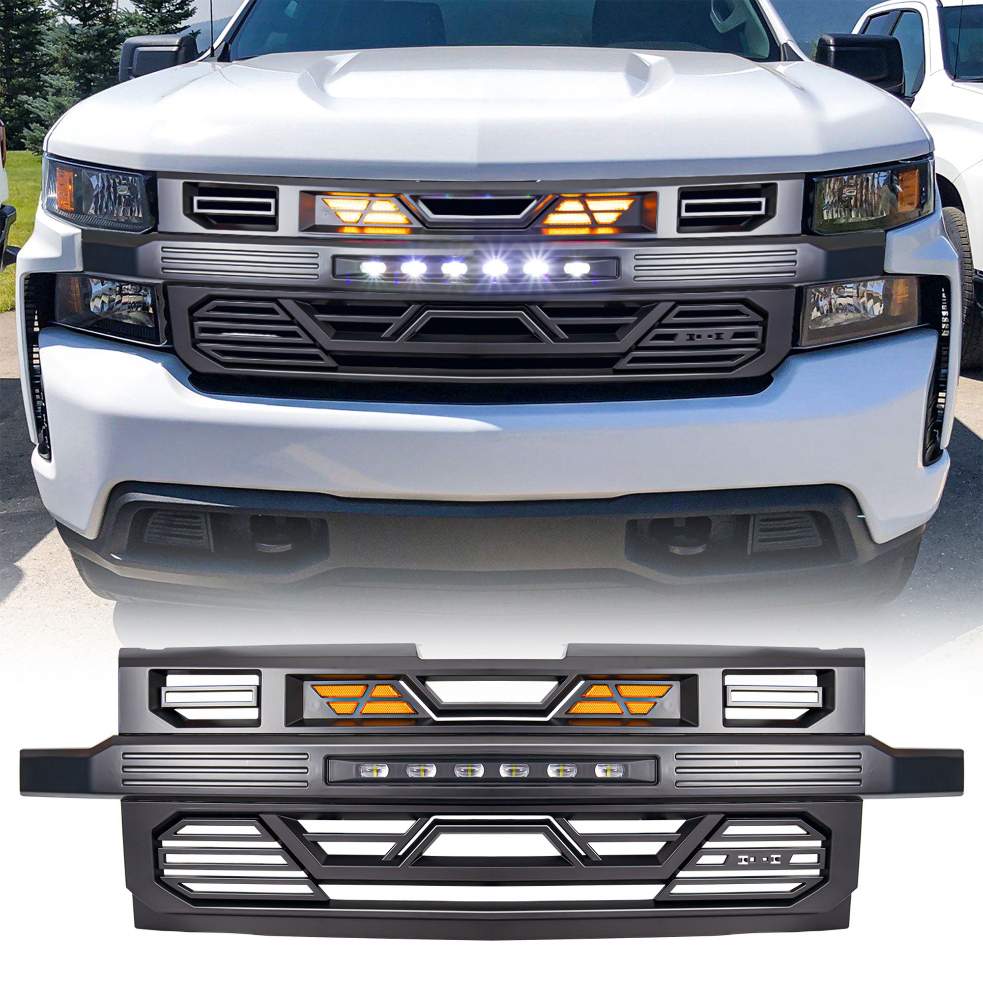 AMERICAN MODIFIED Grille w/ Lights for 19-21 Chevy Silverado 1500, Matte Black - VMInnovations