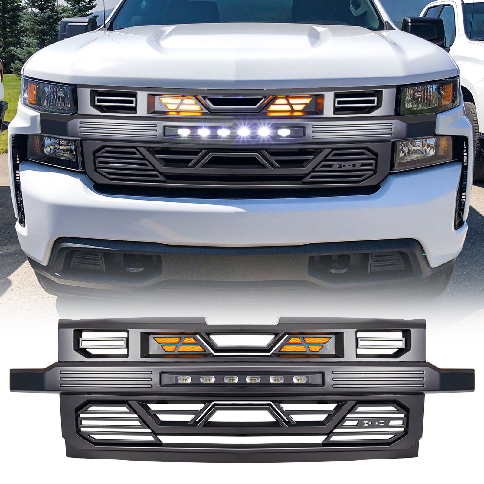AMERICAN MODIFIED Grille w/ Lights, Chevy Silverado 1500, Matte Black (Open Box) - VMInnovations