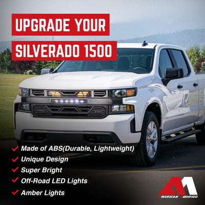 AMERICAN MODIFIED Grille w/ Lights for 19-21 Chevy Silverado 1500, Matte Black - VMInnovations