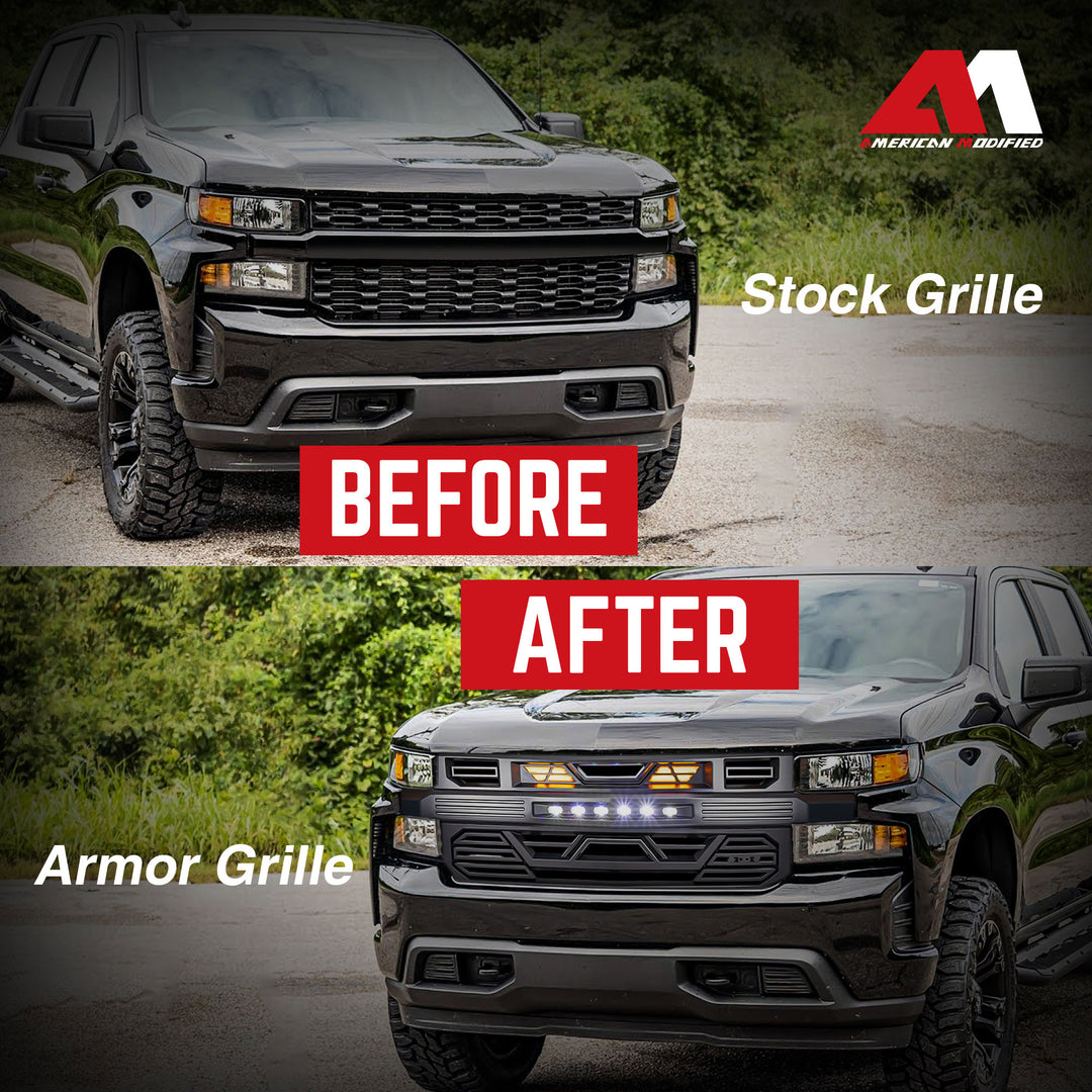 AMERICAN MODIFIED Grille w/ Lights, Chevy Silverado 1500, Matte Black (Open Box) - VMInnovations