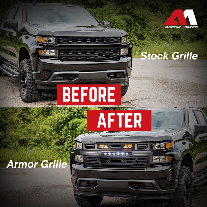 AMERICAN MODIFIED Grille w/ Lights, Chevy Silverado 1500, Matte Black (Open Box) - VMInnovations