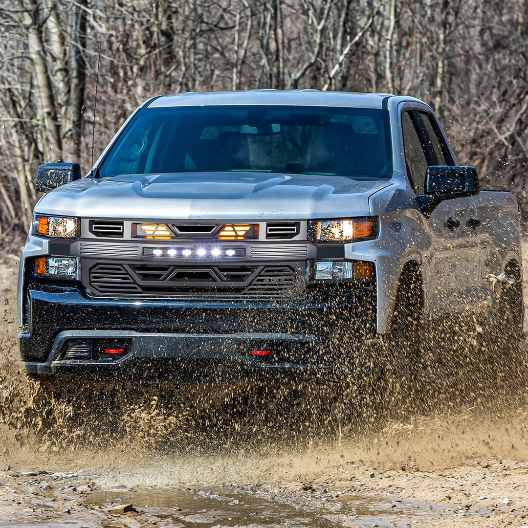 AMERICAN MODIFIED Grille w/ Lights for 19-21 Chevy Silverado 1500, Matte Black