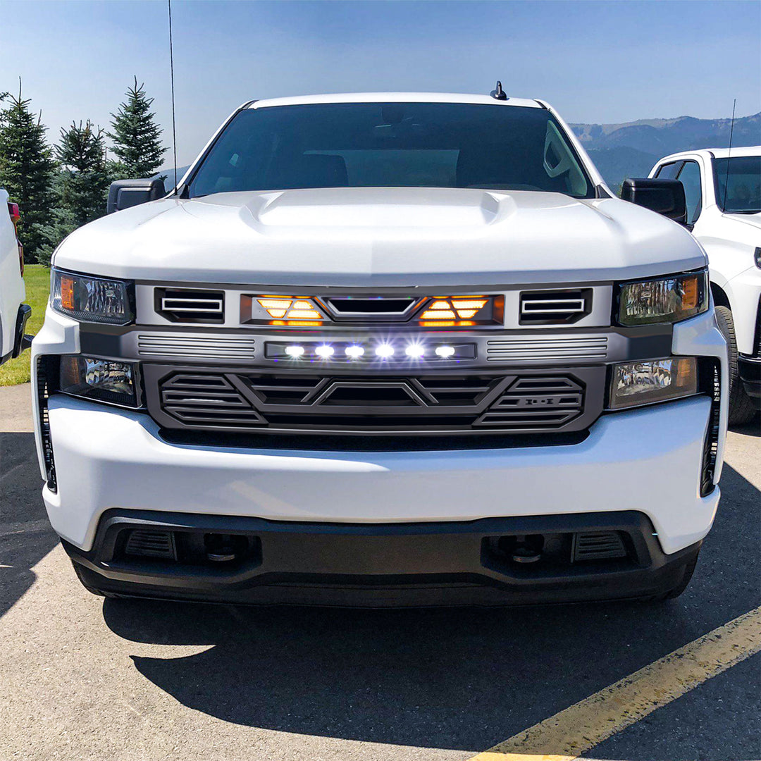 AMERICAN MODIFIED Grille w/ Lights, Chevy Silverado 1500, Matte Black (Open Box) - VMInnovations