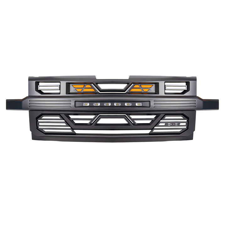 AMERICAN MODIFIED Grille w/ Lights for 19-21 Chevy Silverado 1500, Matte Black