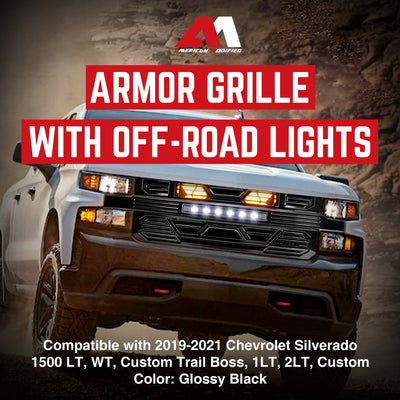 AMERICAN MODIFIED Grille w/ Lights for 19-21 Chevy Silverado 1500, Glossy Black - VMInnovations