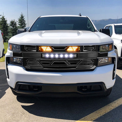 AMERICAN MODIFIED Grille w/ Lights for 19-21 Chevy Silverado 1500, Glossy Black - VMInnovations