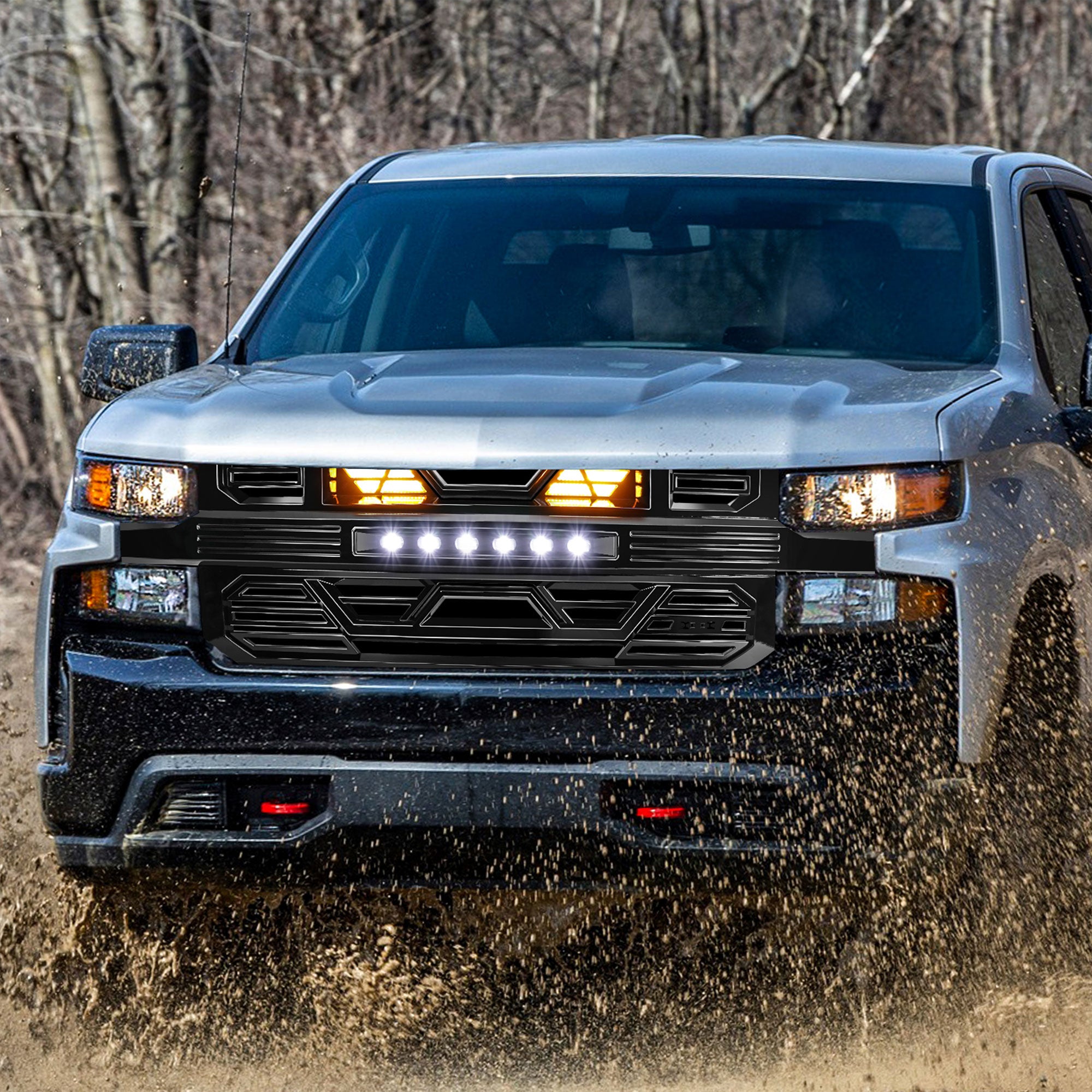 AMERICAN MODIFIED Grille w/ Lights for 19-21 Chevy Silverado 1500, Glossy Black - VMInnovations