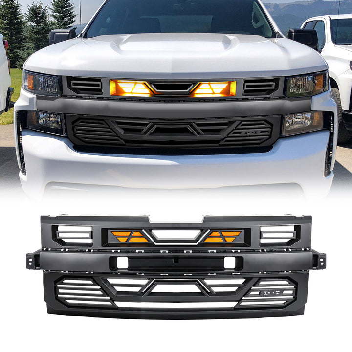 AMERICAN MODIFIED Grille w/Lights for 19-21 Chevy Silverado 1500, Matte Black