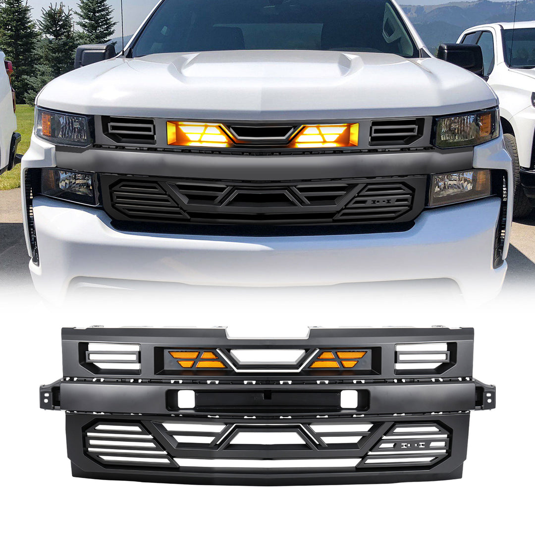 AMERICAN MODIFIED Grille w/Lights for 19-21 Chevy Silverado 1500 Black(Open Box)