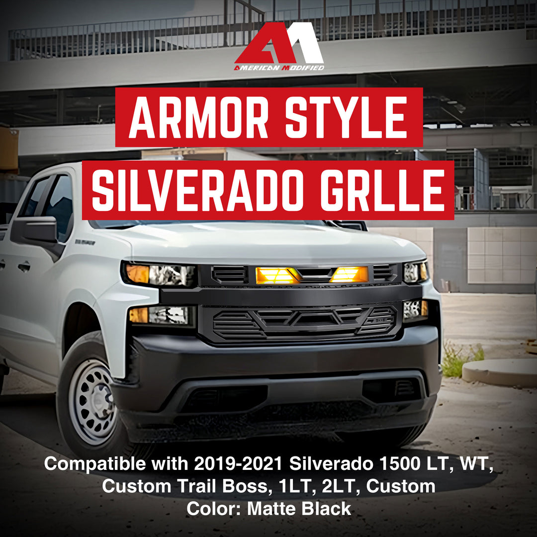 AMERICAN MODIFIED Grille w/Lights for 19-21 Chevy Silverado 1500 Black(Open Box)