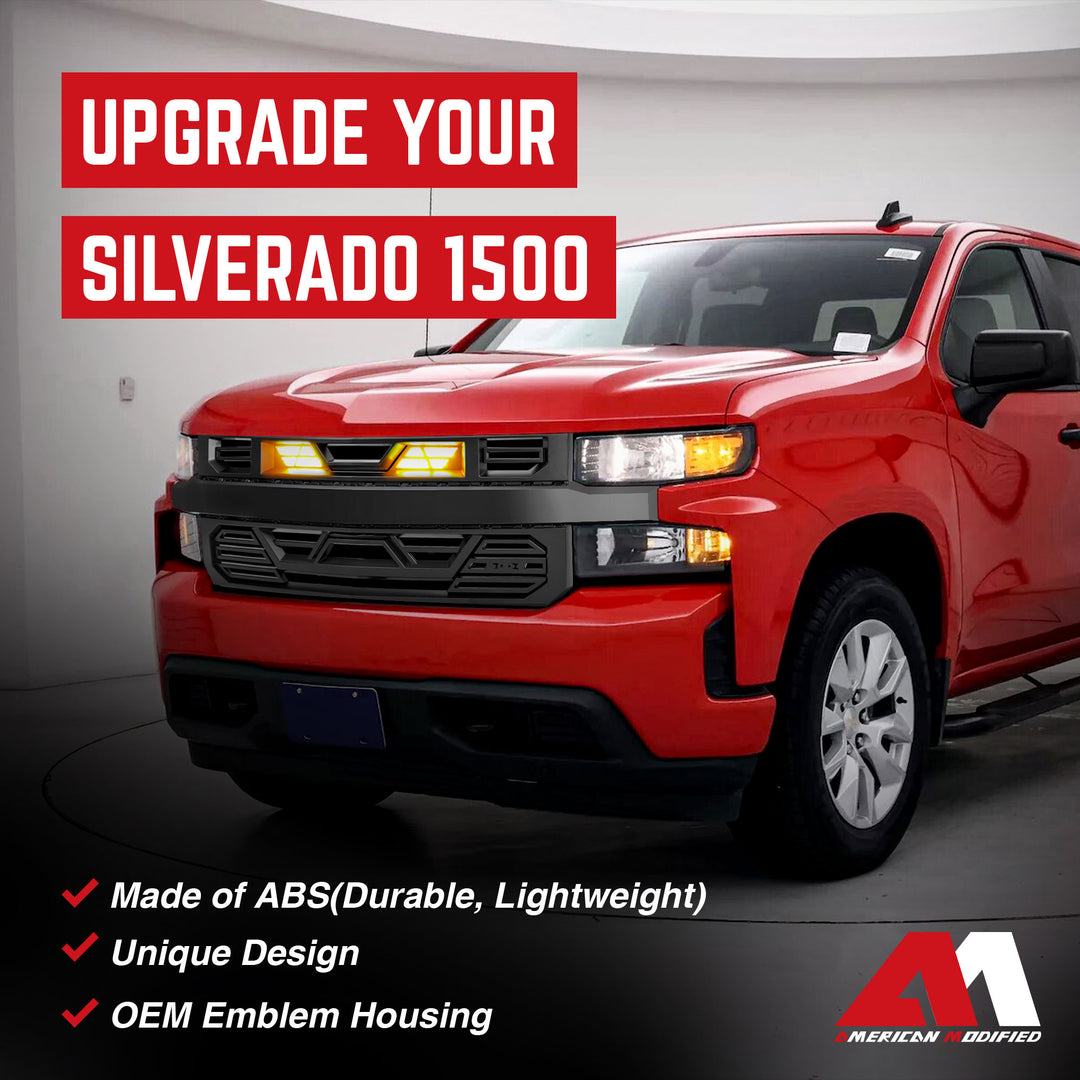AMERICAN MODIFIED Grille w/Lights for 19-21 Chevy Silverado 1500 Black(Open Box)