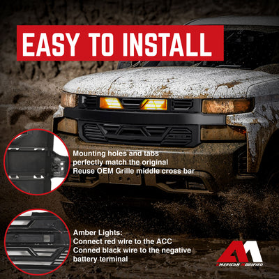 AMERICAN MODIFIED Grille w/Lights for 19-21 Chevy Silverado 1500, Matte Black - VMInnovations