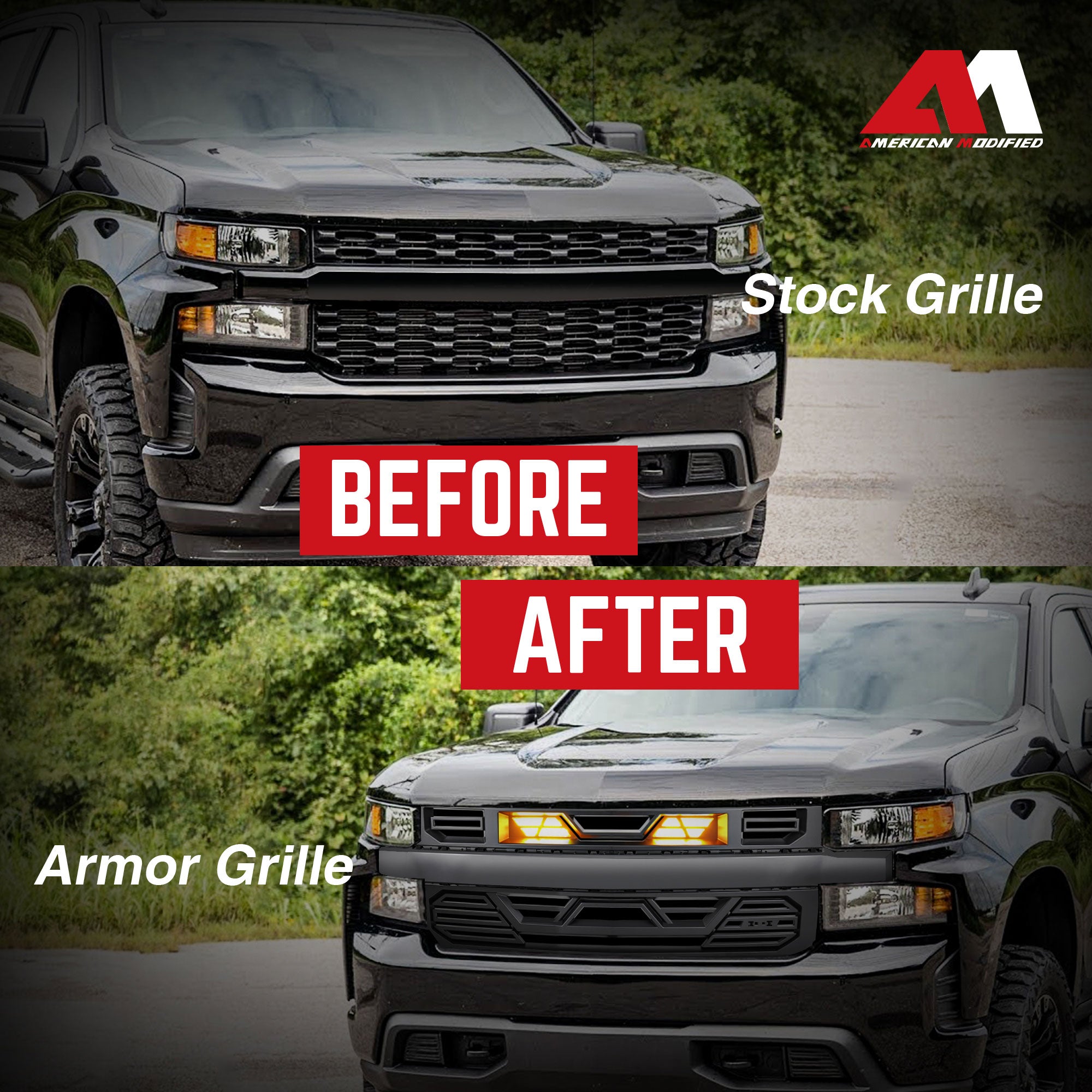 AMERICAN MODIFIED Grille w/Lights for 19-21 Chevy Silverado 1500, Matte Black - VMInnovations