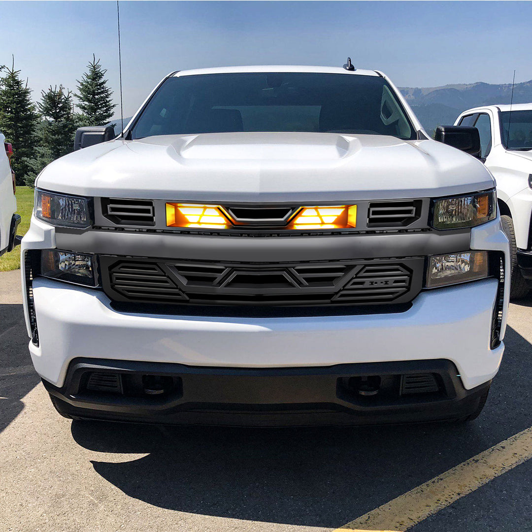 AMERICAN MODIFIED Grille w/Lights for 19-21 Chevy Silverado 1500, Matte Black