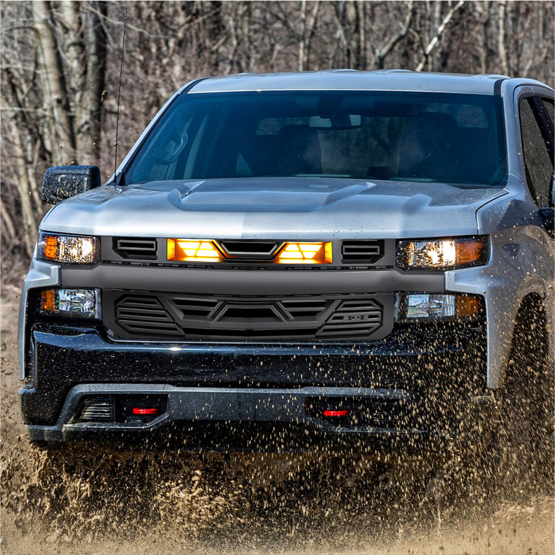 AMERICAN MODIFIED Grille w/Lights for 19-21 Chevy Silverado 1500 Black(Open Box)