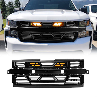 AMERICAN MODIFIED Grille w/Lights for 19-21 Chevy Silverado 1500, Glossy Black - VMInnovations