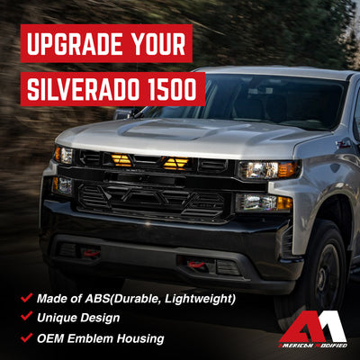AMERICAN MODIFIED Grille w/Lights for 19-21 Chevy Silverado 1500, Glossy Black - VMInnovations
