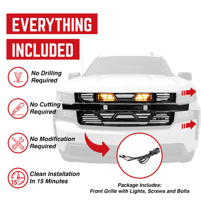 AMERICAN MODIFIED Grille w/Lights for 19-21 Chevy Silverado 1500, Glossy Black - VMInnovations