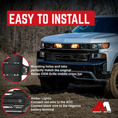 AMERICAN MODIFIED Grille w/Lights for 19-21 Chevy Silverado 1500, Glossy Black - VMInnovations