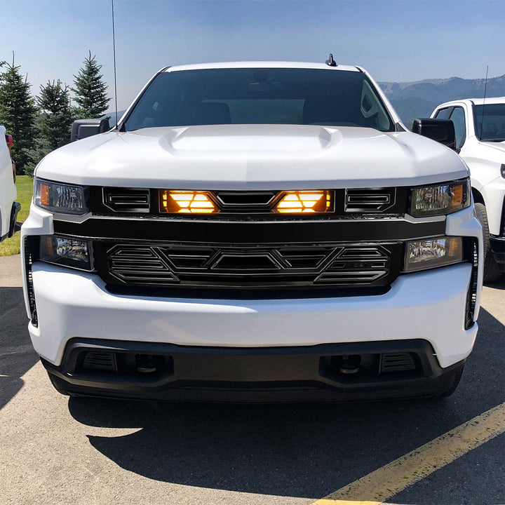 AMERICAN MODIFIED Grille w/Lights for 19-21 Chevy Silverado 1500, Glossy Black