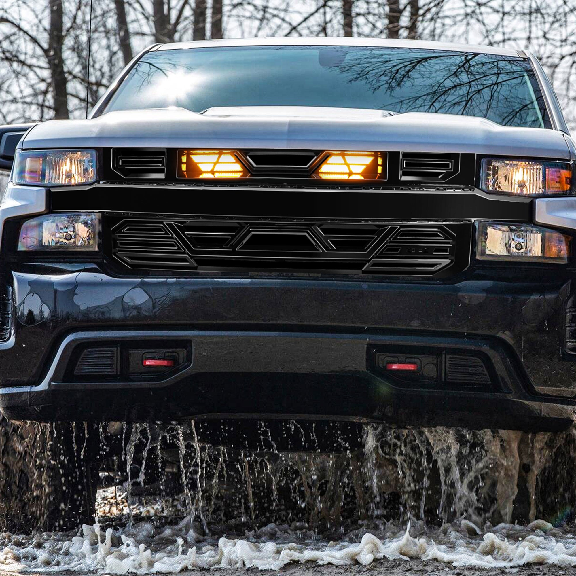 AMERICAN MODIFIED Grille w/Lights for 19-21 Chevy Silverado 1500, Glossy Black - VMInnovations
