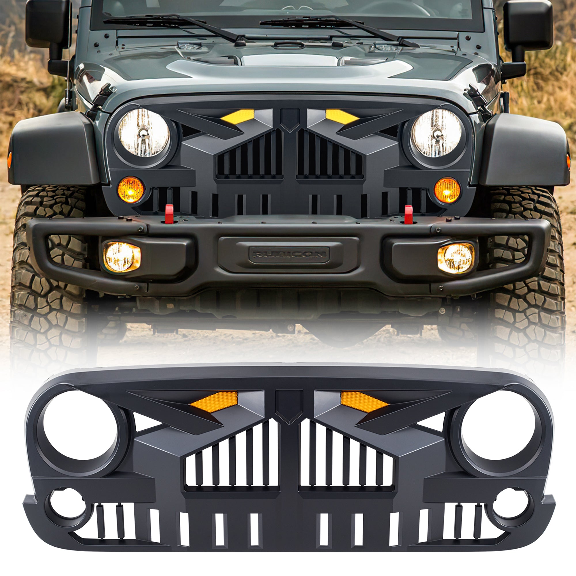 AMERICAN MODIFIED Grille 07-18 Jeep Wrangler JK w/Amber LED, Black (Open Box) - VMInnovations