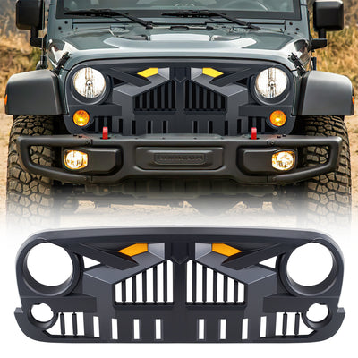 AMERICAN MODIFIED Grille 07-18 Jeep Wrangler JK w/Amber LED, Black (Open Box) - VMInnovations