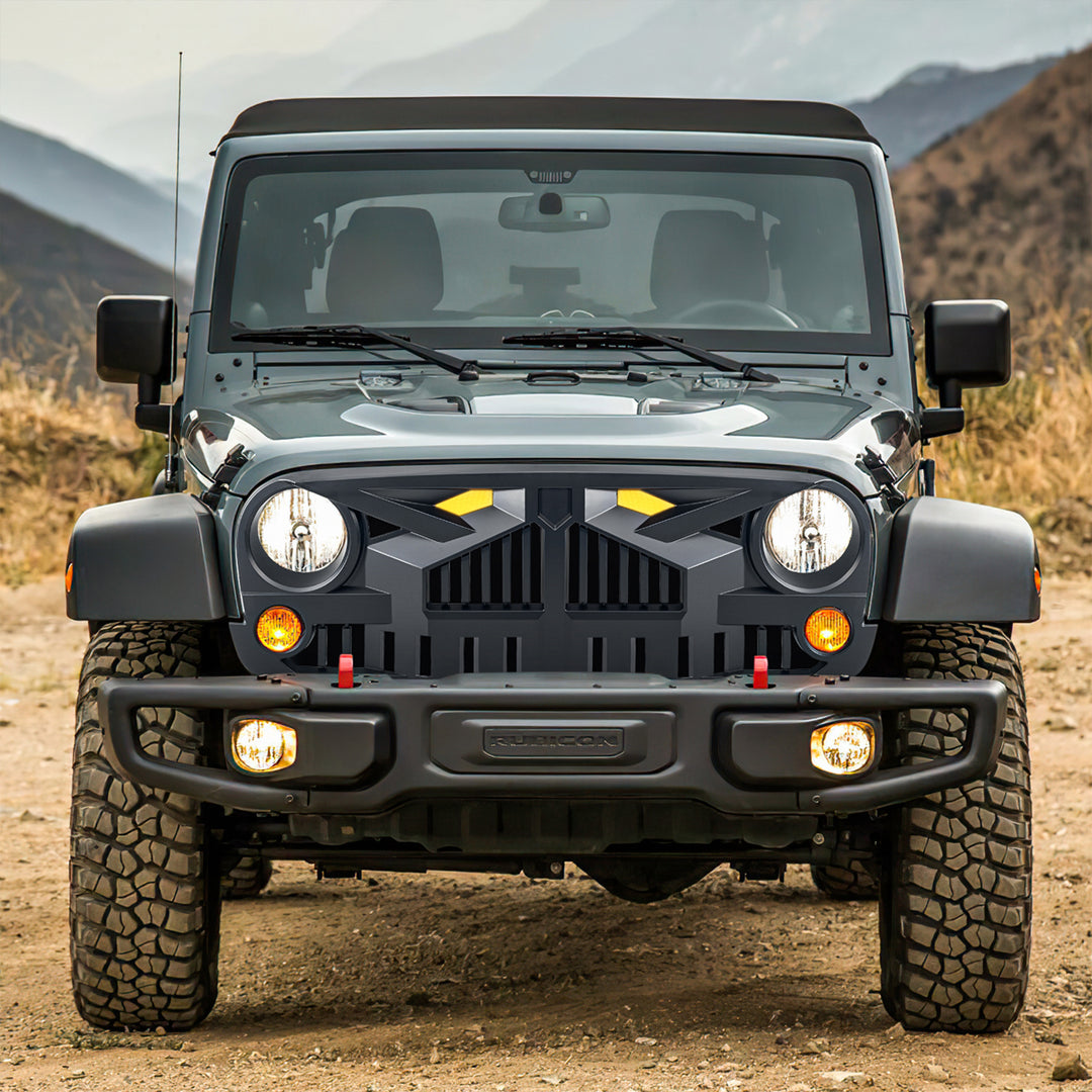 AMERICAN MODIFIED Grille 07-18 Jeep Wrangler JK w/Amber LED, Black (Open Box)