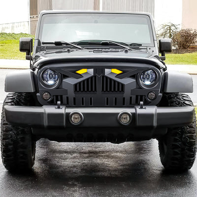 AMERICAN MODIFIED Grille 07-18 Jeep Wrangler JK w/Amber LED, Black (Open Box) - VMInnovations