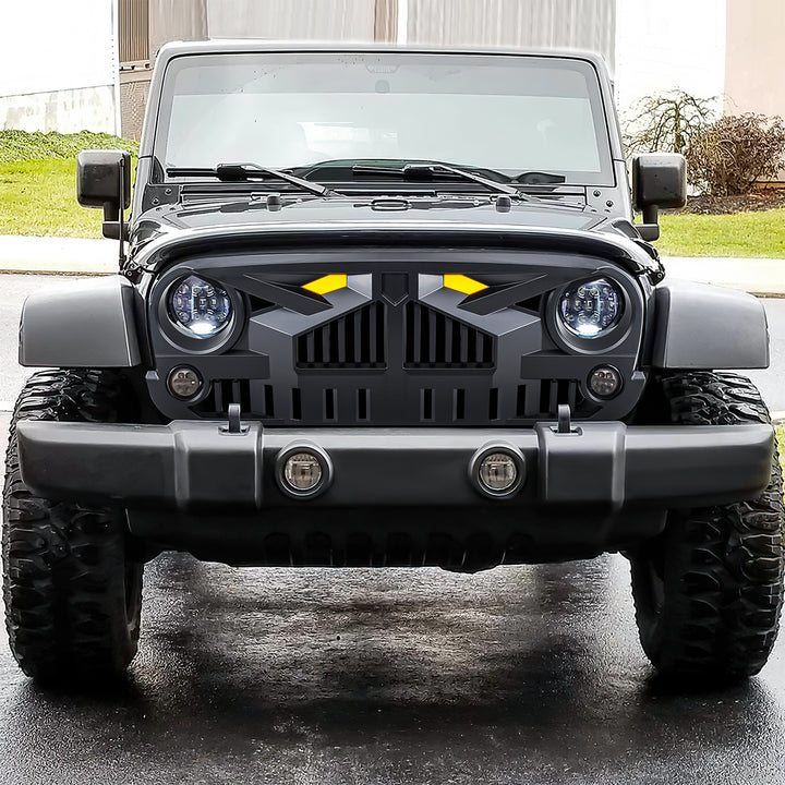 AMERICAN MODIFIED Grille 07-18 Jeep Wrangler JK w/Amber LED, Black (Open Box)