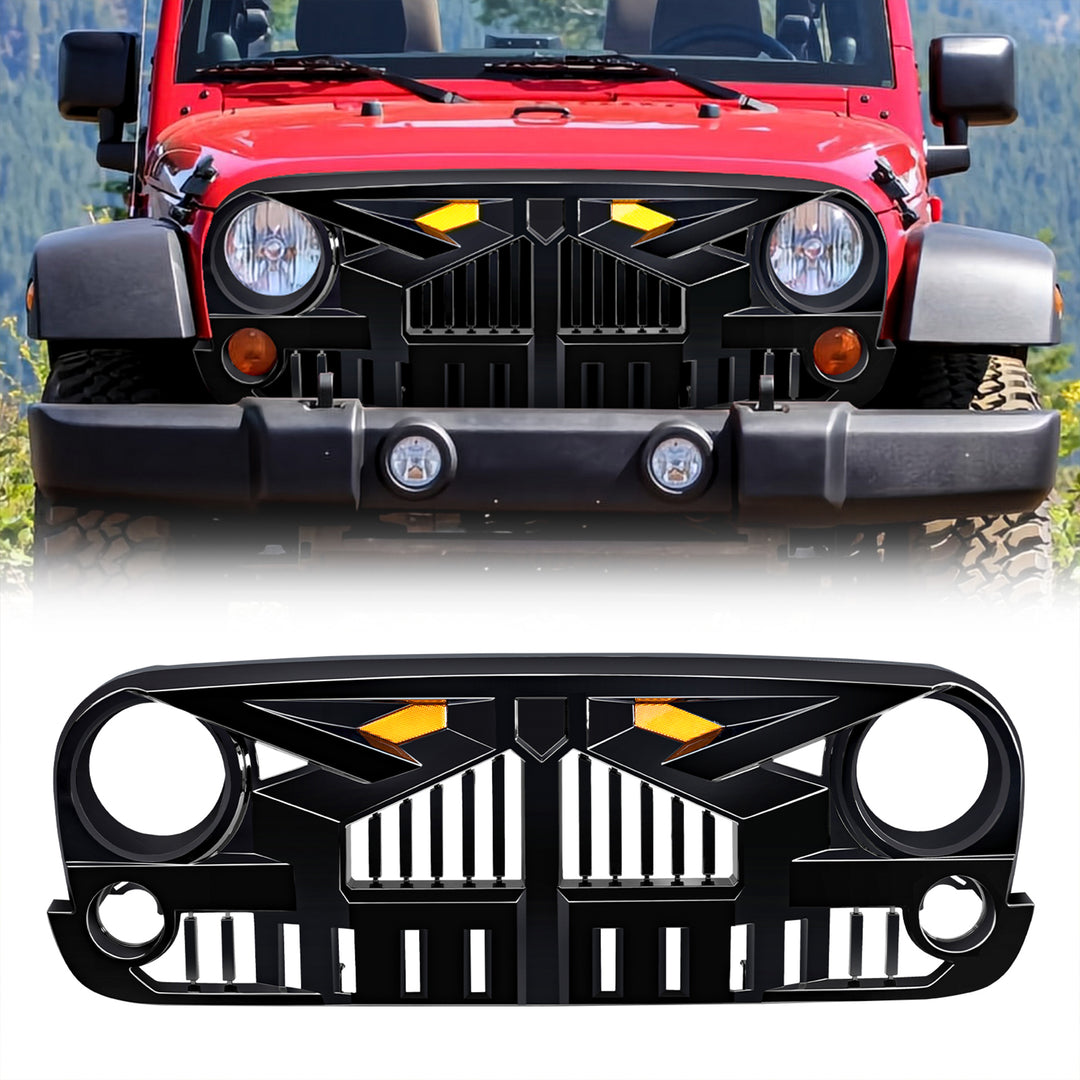 AMERICAN MODIFIED Empire Grille 07-18 Jeep Wrangler JK w/Amber LED, Glossy Black