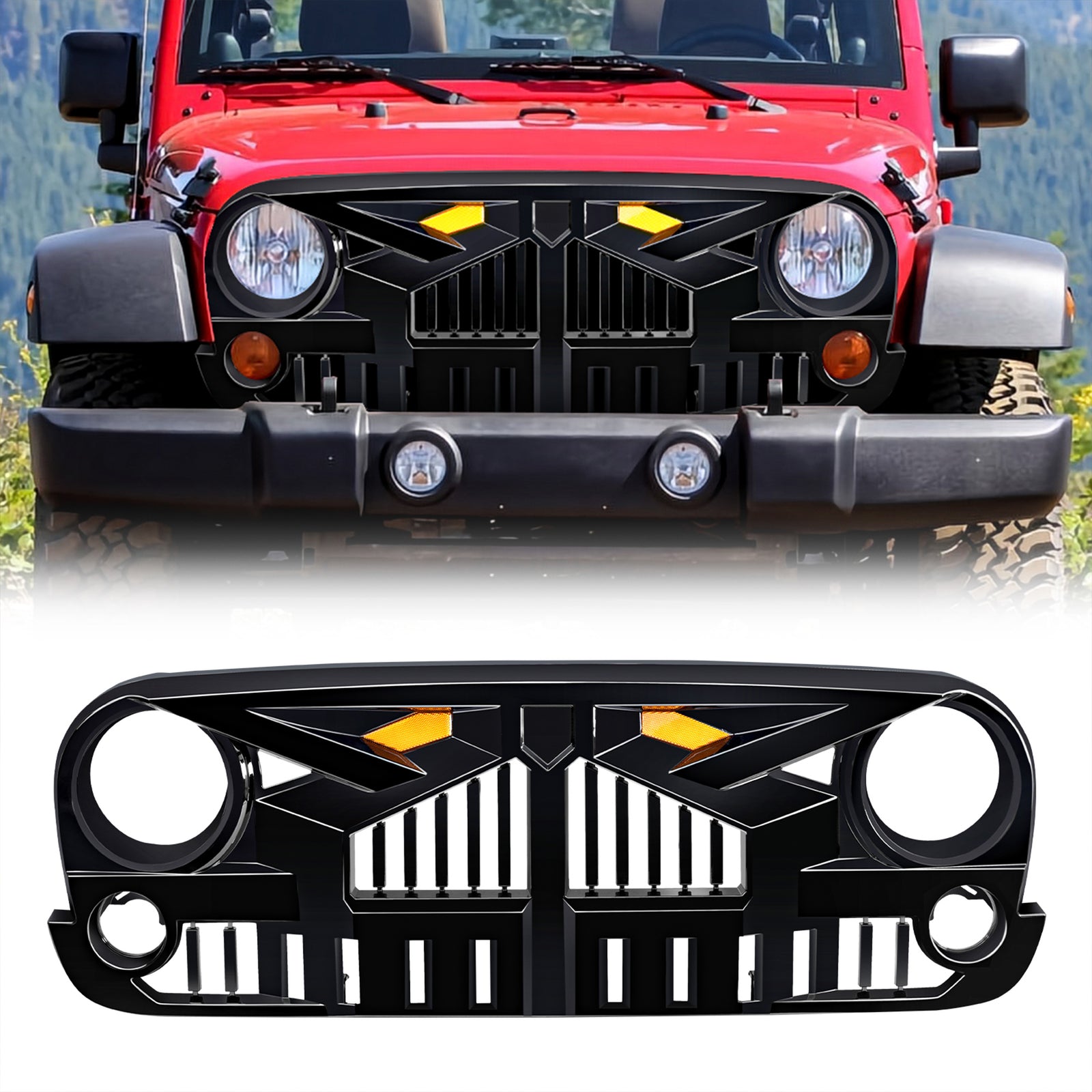 AMERICAN MODIFIED Empire Grille 07-18 Jeep Wrangler JK w/Amber LED, Glossy Black - VMInnovations
