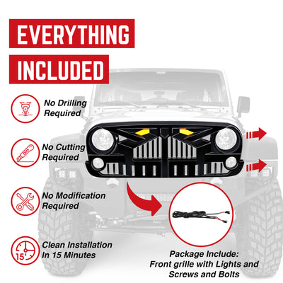 AMERICAN MODIFIED Empire Grille 07-18 Jeep Wrangler JK w/Amber LED, Glossy Black - VMInnovations