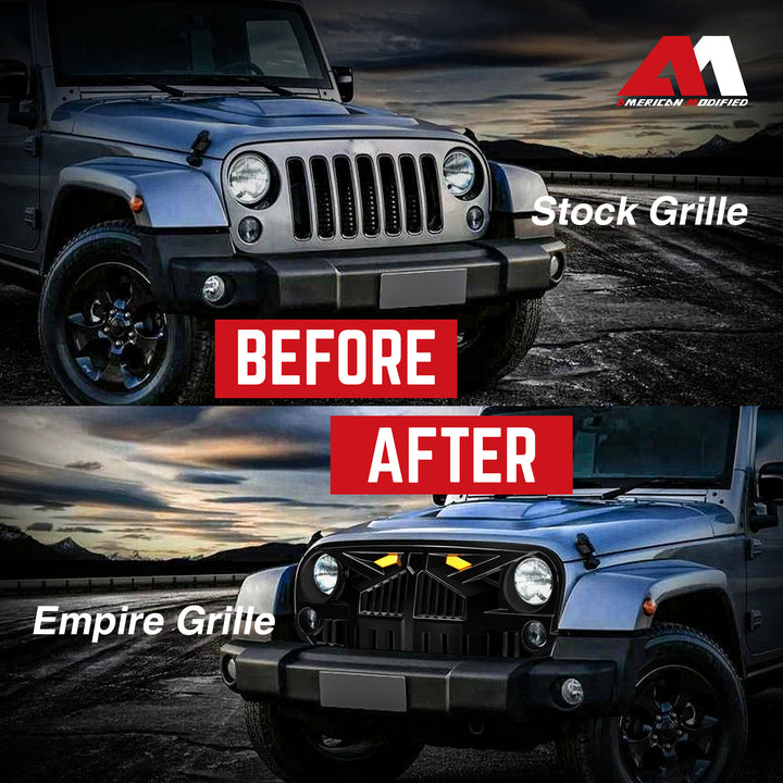 AMERICAN MODIFIED Empire Grille 07-18 Jeep Wrangler JK w/Amber LED, Glossy Black