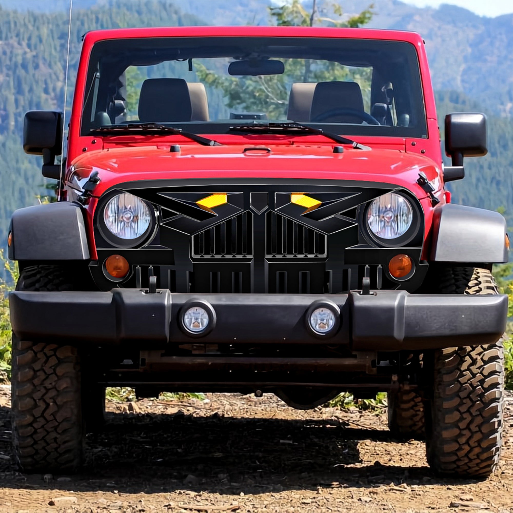 AMERICAN MODIFIED Empire Grille 07-18 Jeep Wrangler JK w/Amber LED, Glossy Black - VMInnovations