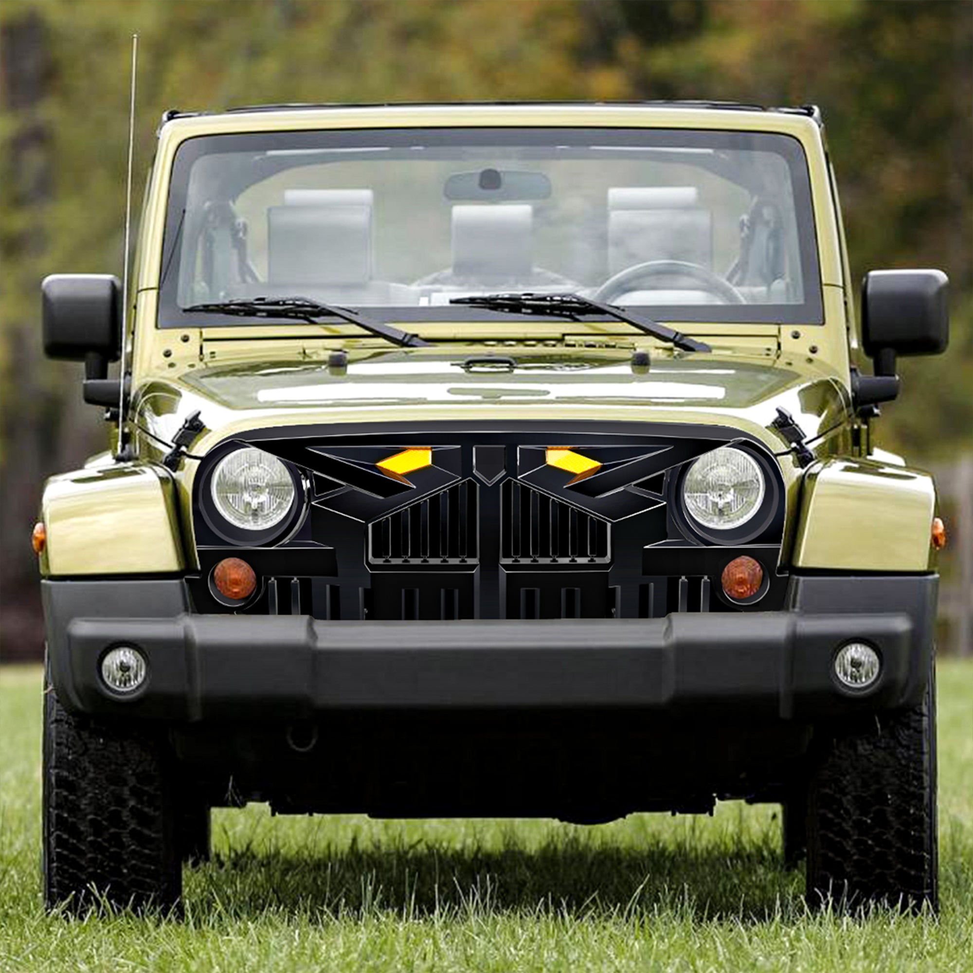 AMERICAN MODIFIED Empire Grille 07-18 Jeep Wrangler JK w/Amber LED, Glossy Black - VMInnovations