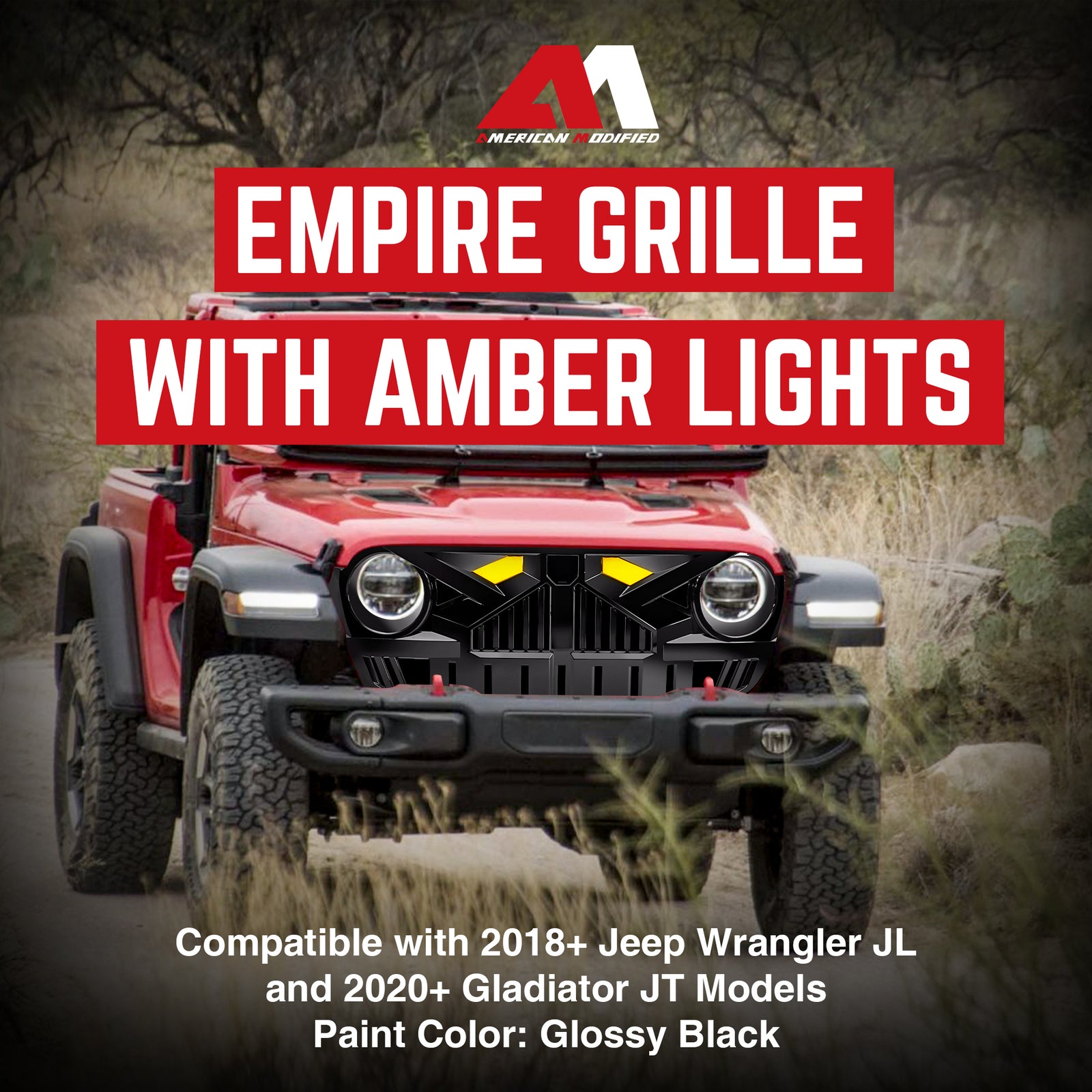 AMERICAN MODIFIED Grille for 2018-2023 Jeep Wrangler JL & Gladiator JT w/Camera - VMInnovations