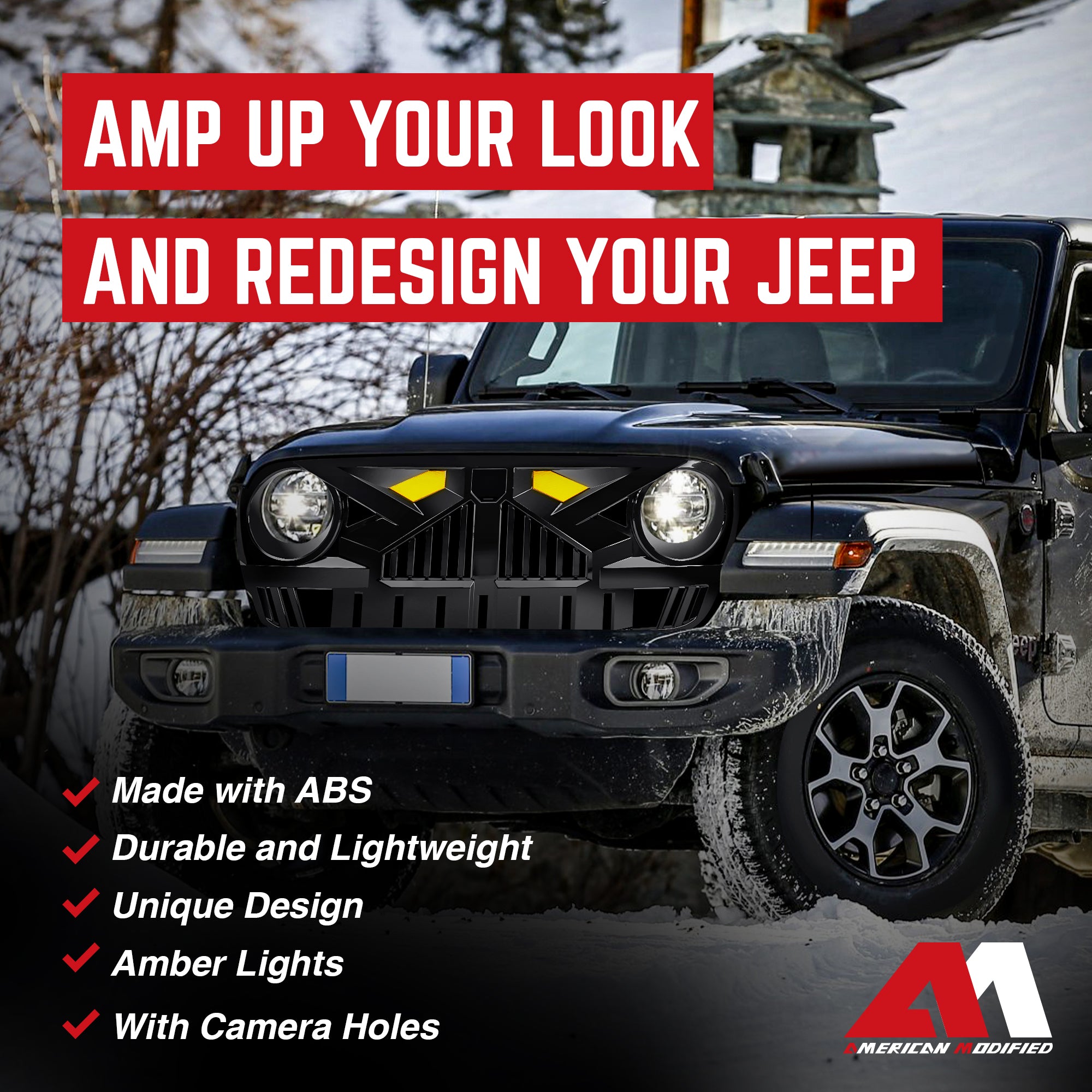 AMERICAN MODIFIED Grille for 2018-2023 Jeep Wrangler JL & Gladiator JT(Open Box) - VMInnovations