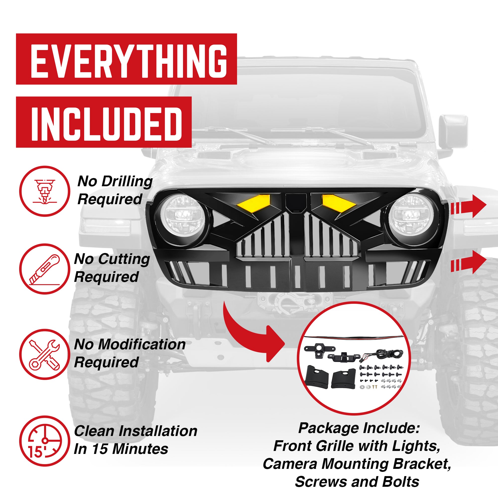 AMERICAN MODIFIED Grille for 2018-2023 Jeep Wrangler JL & Gladiator JT(Open Box) - VMInnovations